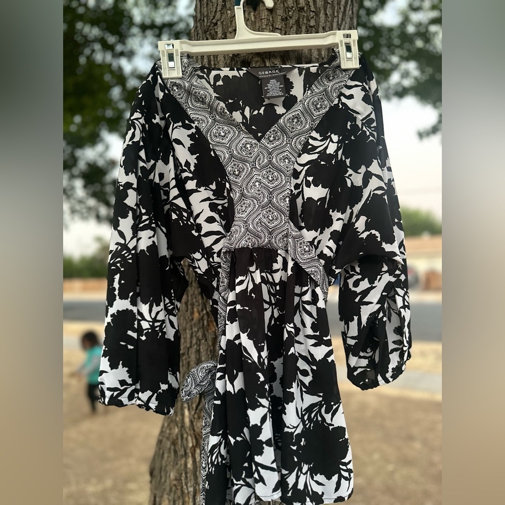 George Black and White Floral Top
